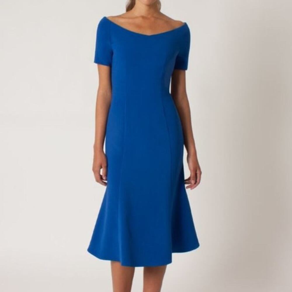 Black Halo Nelia Fit and Flare Boat neck Midi Dress in Shoreline Blue 6